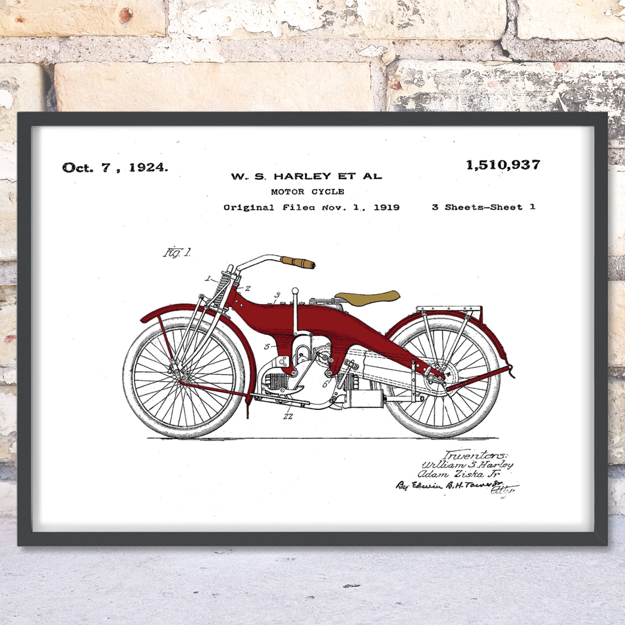 Harley Davidson Motorcycle Framed Patent Motorbike prints patent print
