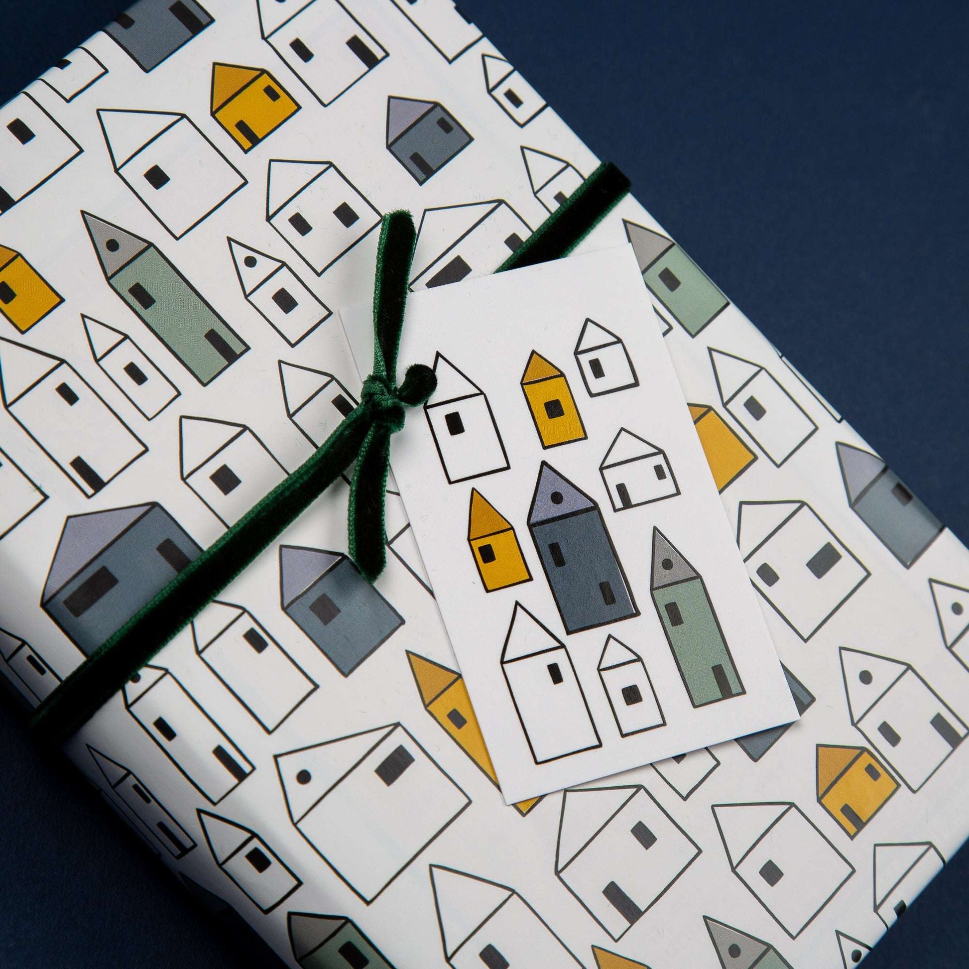 Little Houses Wrapping Paper gift tag Set Wrapping paper