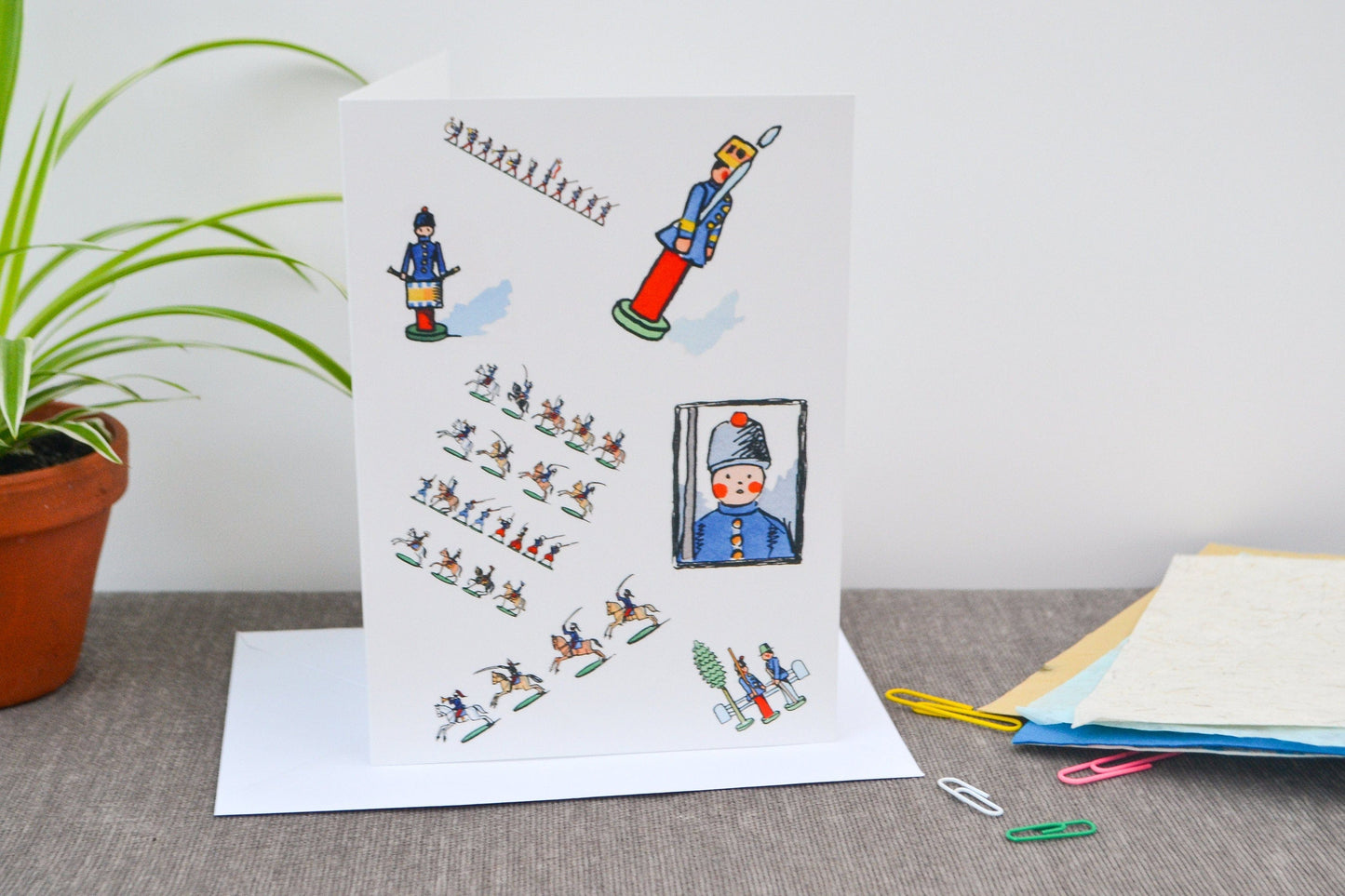 Toy Soldier Greetings Card - Vintage Print Boys Christmas, New Baby or Birthday Card, matching wrapping paper set available