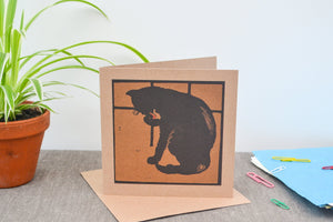 Black Cat Greetings Card - Vintage Square Illustration Print Birthday, Thank you or Blank Card