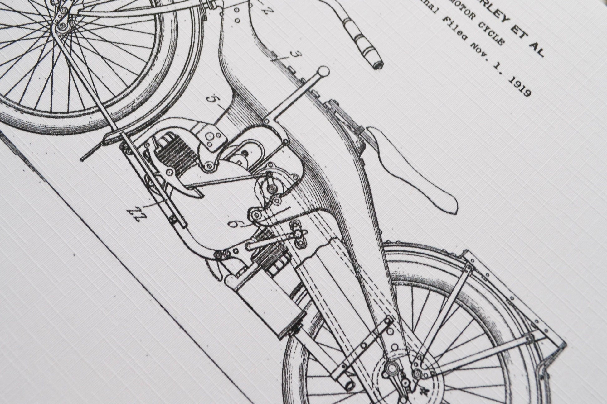 Harley Davidson Motorcycle patent print, UNCOLOURED motorbike prints Patent Prints
