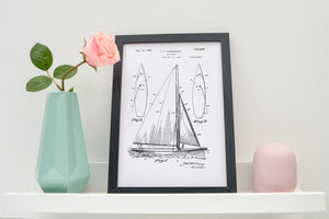 Framed patent print Sailboat patent, sailing boat print nautical art poster, sailboat print patent drawing wall art Patent Prints