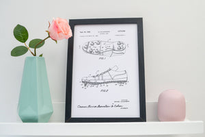 Framed Football cleats patent print, sports boot, football patent drawin patent print