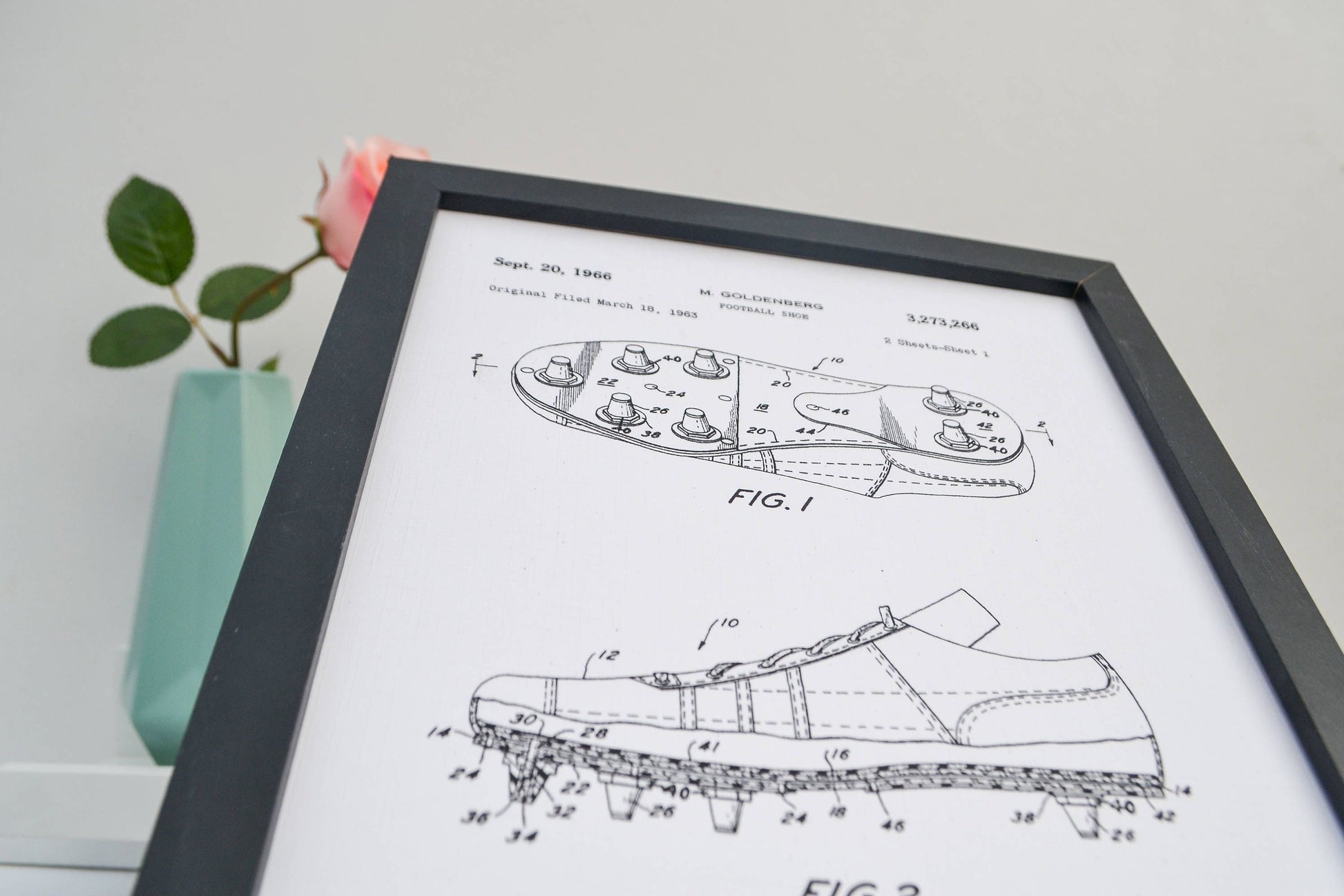 Framed Football cleats patent print, sports boot, football patent drawin patent print