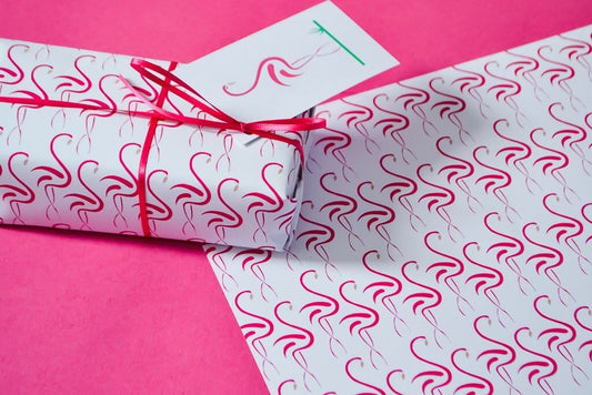Pink Flamingo Wrapping Paper gift tag Set, Luxury Gift Wrap