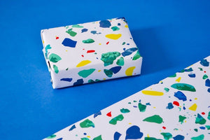 Terazzo White Wrapping Paper & gift tag Set, Luxury Gift Wrap