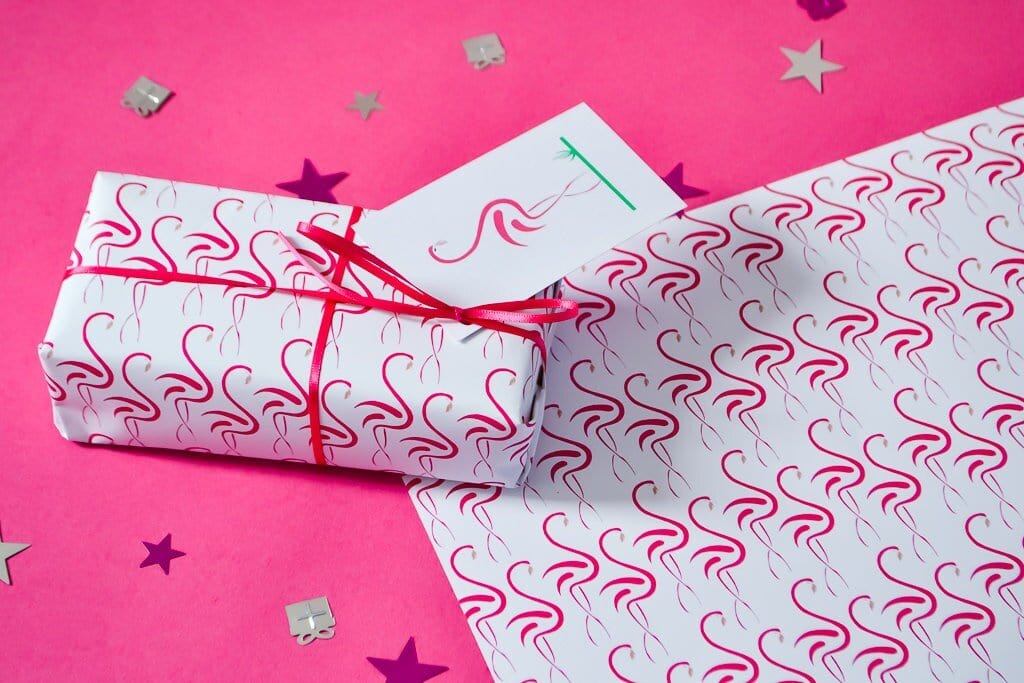 Pink Flamingo Wrapping Paper gift tag Set, Luxury Gift Wrap