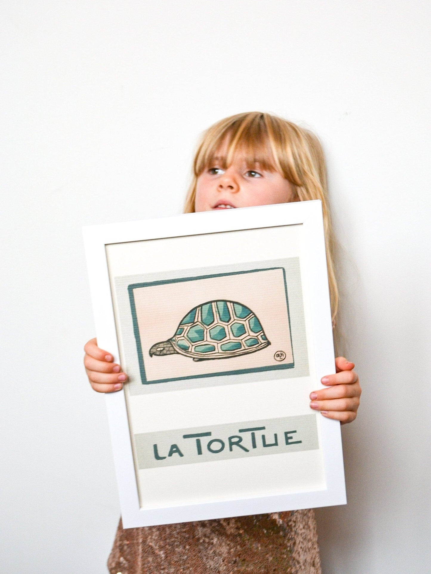 Tortoise Vintage Framed Illustration Print, French Childrens Nursery Print, Tortoise Print, Animal Print,tortoise wall art A2 A3 A4 A5 french animal prints