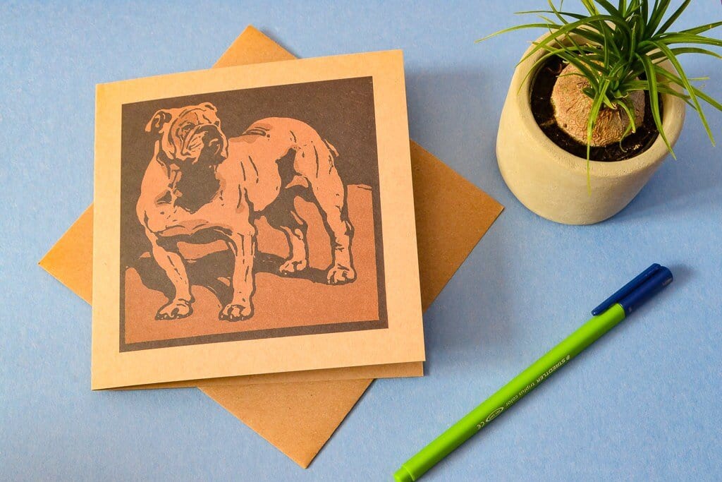 English Bulldog Greetings Card, Vintage Birthday, Thank you or Blank