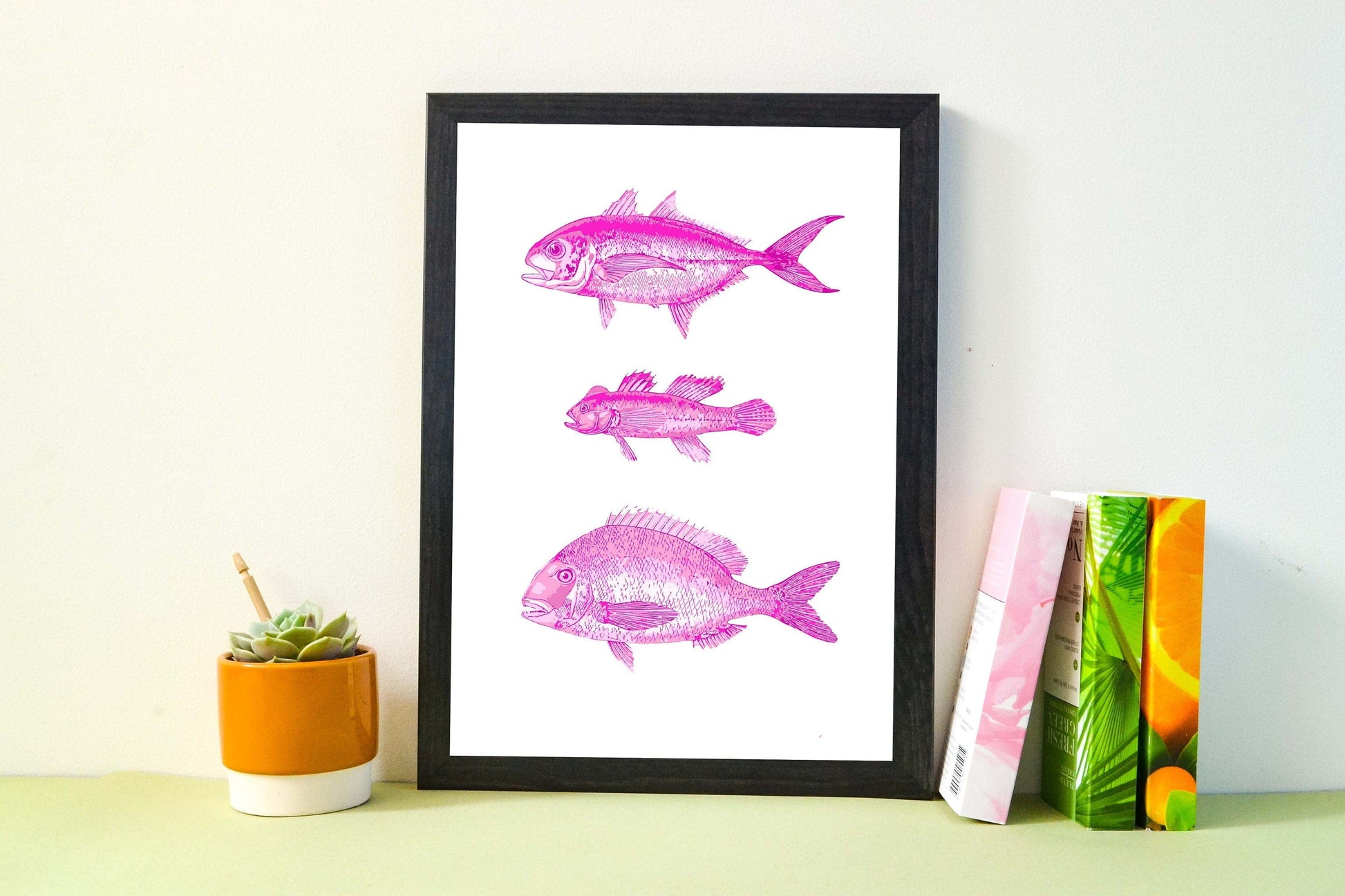 Pink Antique Fish Print, scientific drawing fish Poster, Pink fish Print