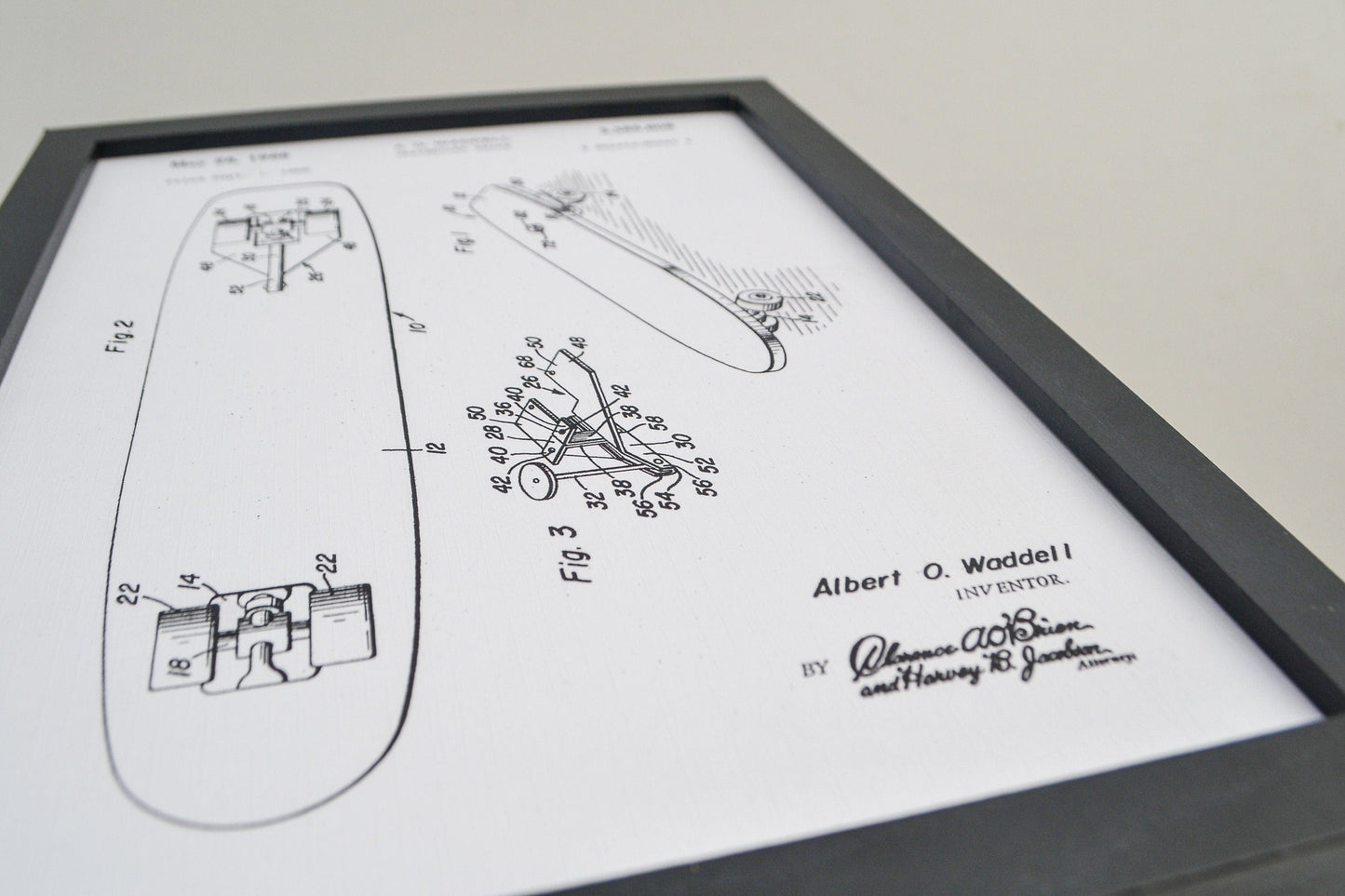 Framed skateboard patent print, skateboard poster, vintage skateboard art print, skateboard wall art, skater. A5, A4, A3, A2 patent prints