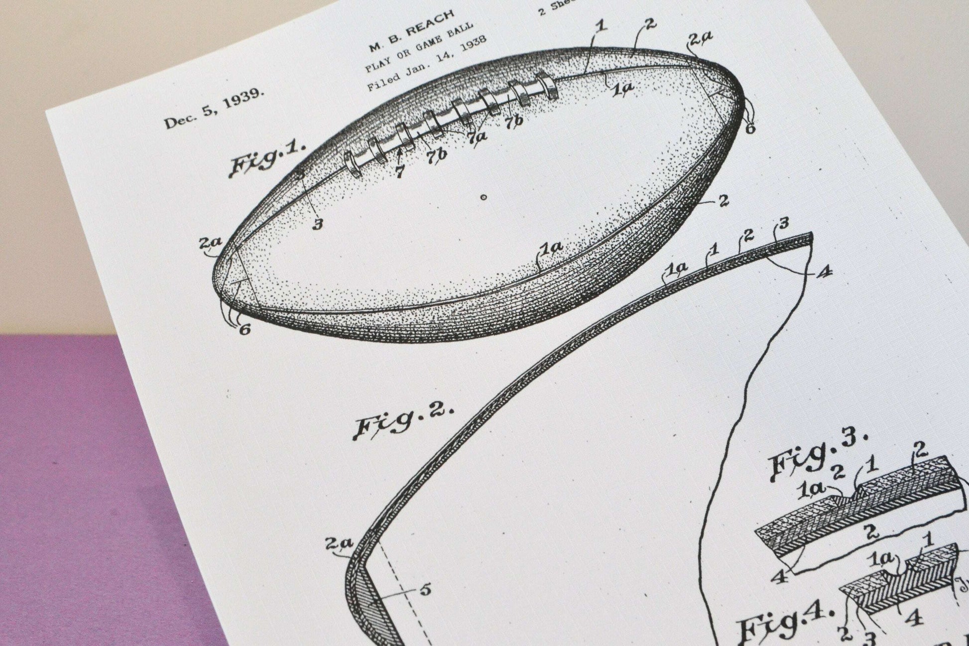 1939 Football patent, Framed patent wall art poster sports ball print Patent Prints