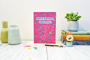 Happy Birthday Beautiful Pink Terrazzo Birthday Card, celebration card, greetings card