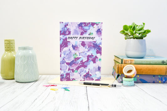 Happy Birthday Watercolour Splash Birthday Card, mum birthday card, watercolor splash female card