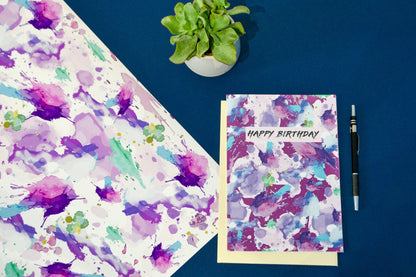 Happy Birthday Watercolour Splash Birthday Card, mum birthday card, watercolor splash female card