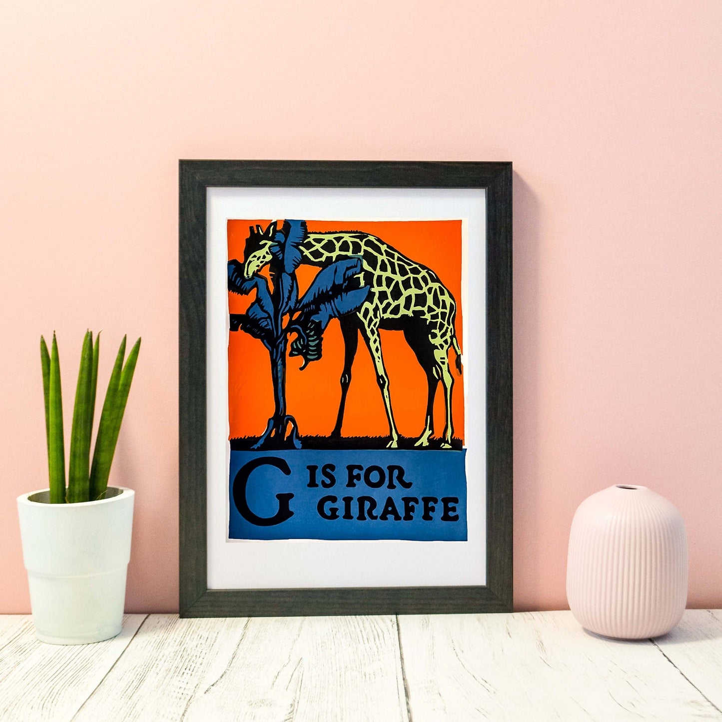 Framed Letter G art, G is for giraffe print Vintage Animal Alphabet Print Alphabet Prints