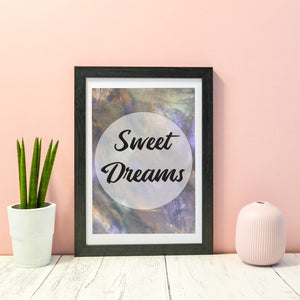 Framed Typography Print, sweet dreams quote print, inspirational print, dream quote bedroom decor