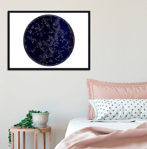 Framed Star Map print, antique stars chart - 1911 vintage star chart, astronomy celestial constellation star poster wall art A5, A4, A3, A2