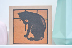 Framed Black Cat illustration print - Square Vintage Childrens cat wall art print, cat gift print, black cat print, black cat art
