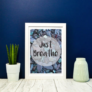 Framed Typography Print, Just Breathe quote print, inspirational print, motivational print, yoga print
