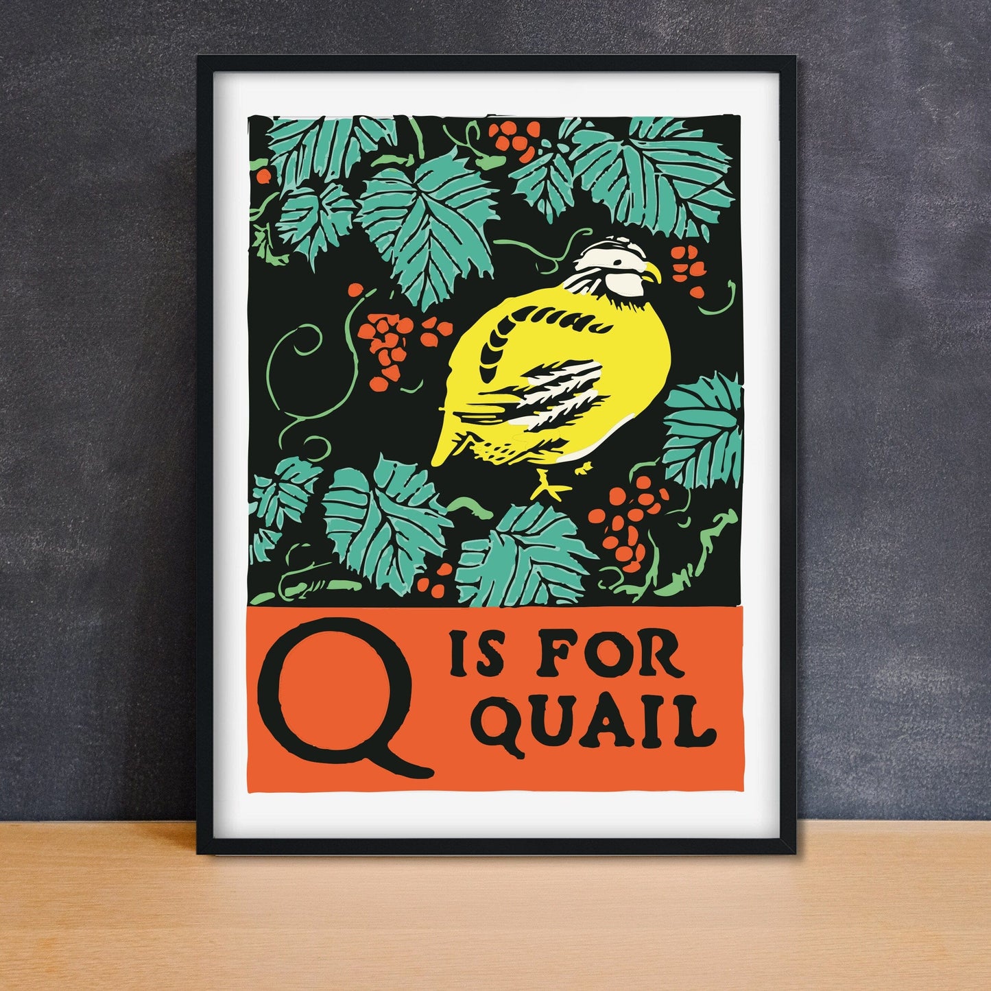 Framed Q is for Quail Alphabet Print, Letter Q Print, ABC print Alphabet Prints