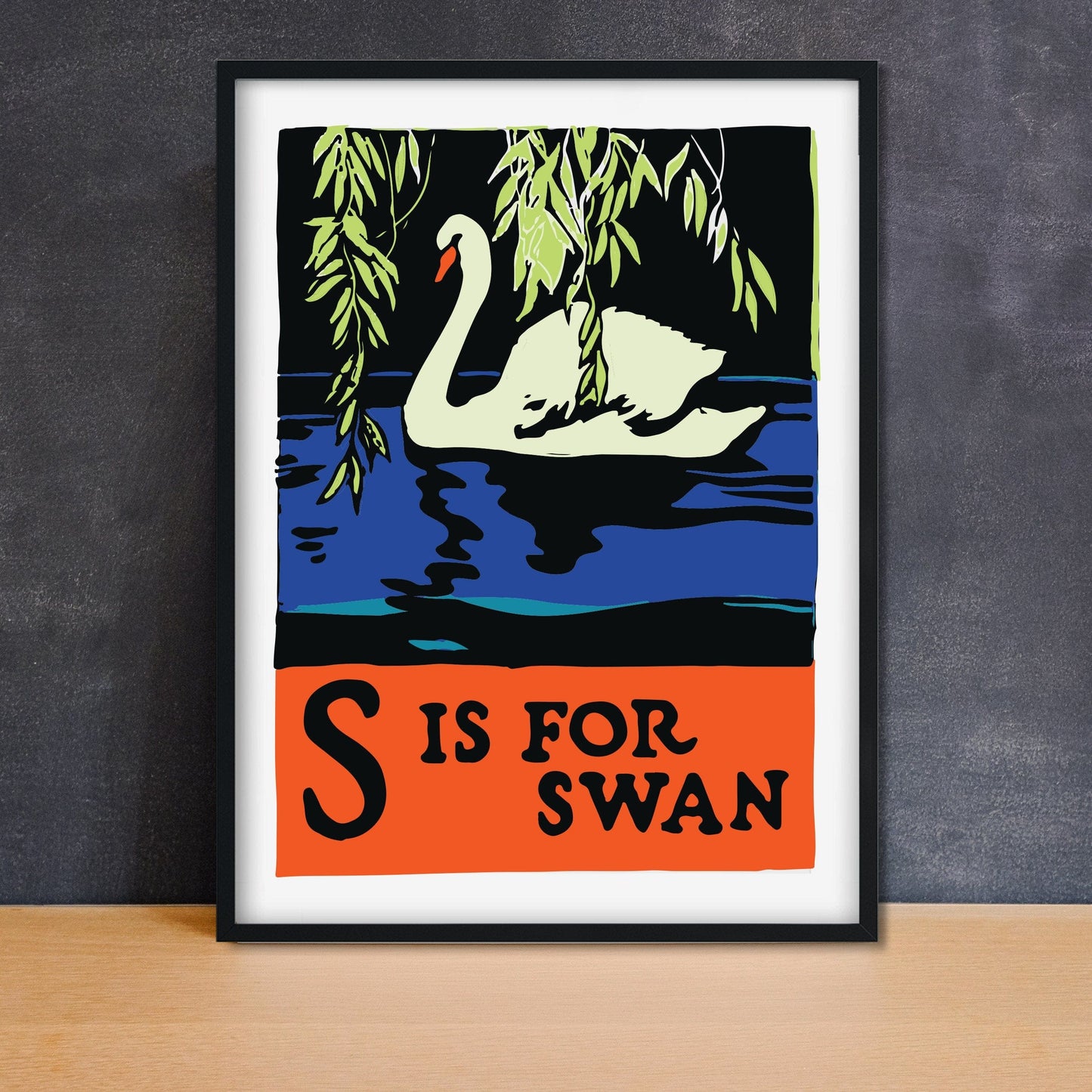 Framed S is for Swan Alphabet Print, Letter S Nursery Prints alphabet prints