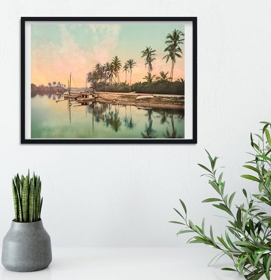 On the Miami River landscape print, Framed Vintage Photography Print