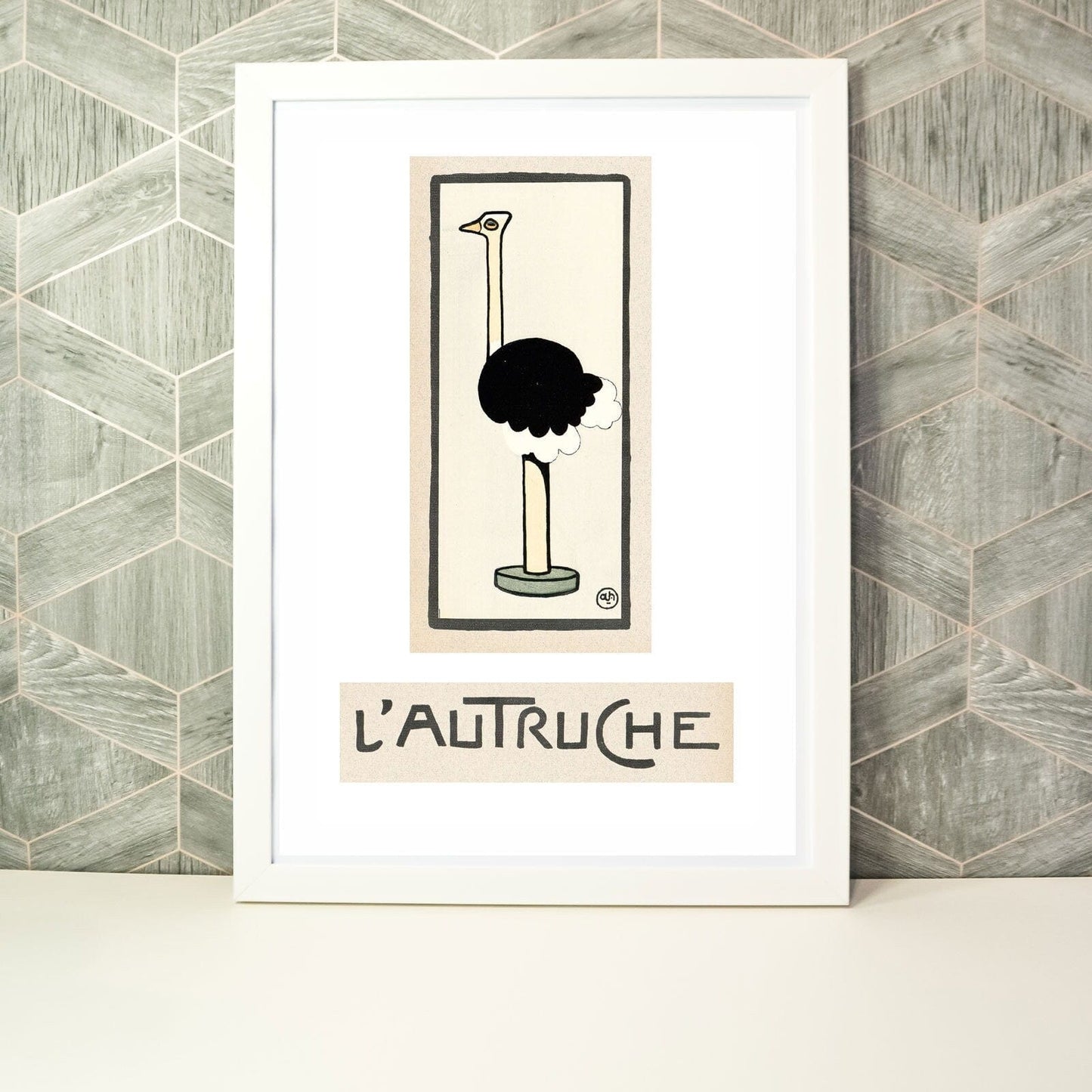 Ostrich Print Bird Ilustration Print- Framed print L'autruche French Ostrich art print Childrens print Ostrich illustration vintage print French animal prints