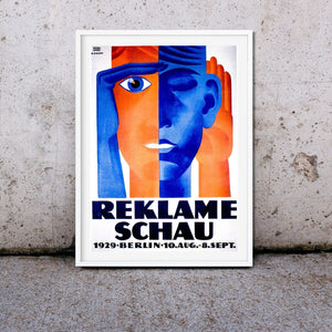 Framed Antique Advertising Print, Bauhaus art exhibition illustrated vintage poster, 1930's vintage poster Germany exhibition