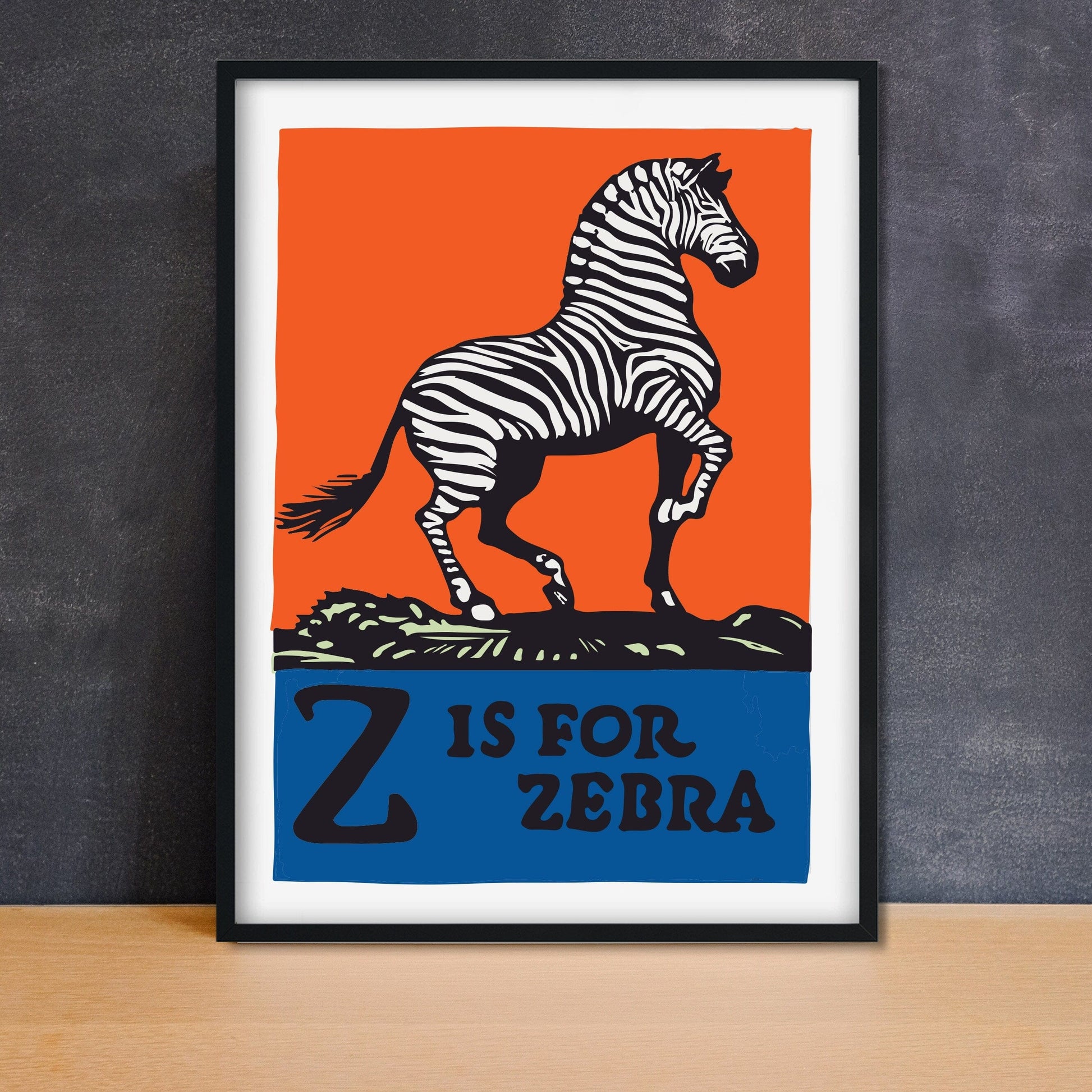 Framed Zebra Print, Z is for Zebra art Alphabet Print, abc letter Z print alphabet prints