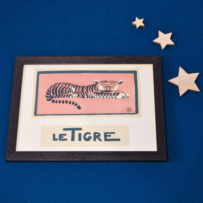 Tiger Vintage Illustration Print, Framed Print - Le Tigre French art print, Childrens Nursery Decor Animal Wall Art Print