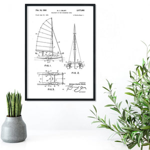 Framed patent print Sailboat patent, sailing boat print nautical art poster, sailboat print patent drawing wall art Patent Prints