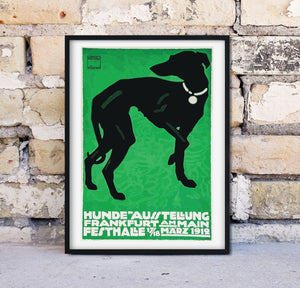 Hundeausstellung greyhound dog show antique advertising print