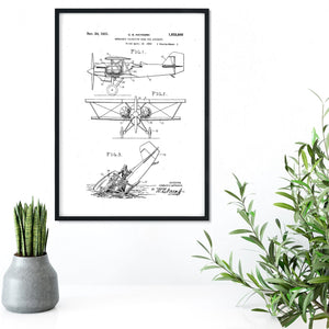 Framed Patent print, Aircraft emergency floatation patent drawing, Aeroplane print, plane design aviation print, airplane patent Patent Prints