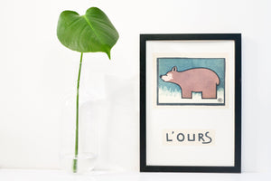 Framed Vintage Bear Print, French Children's Bear art Nursery Print, L'Ours French animal prints