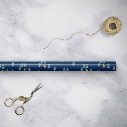 Navy Blue Christmas Wrapping Paper Set, Christmas Reindeer gift wrap