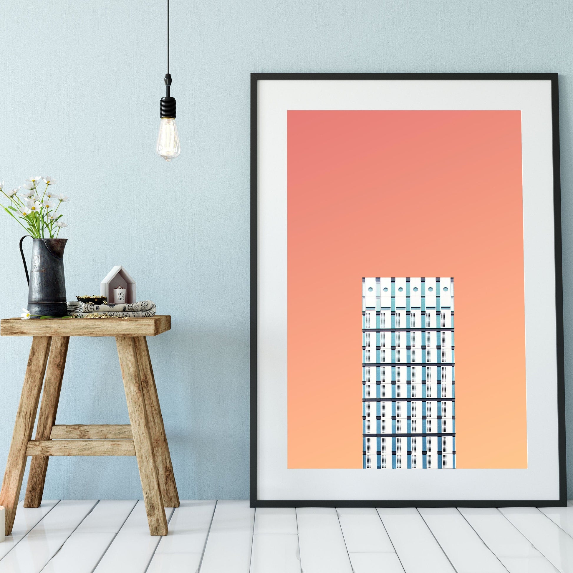 Set of 6 architecture photo framed prints, colourful print gallery wall set