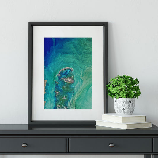 Framed blue sea coastal beach print, abstract reef photography Ocean prints of water Photography Prints