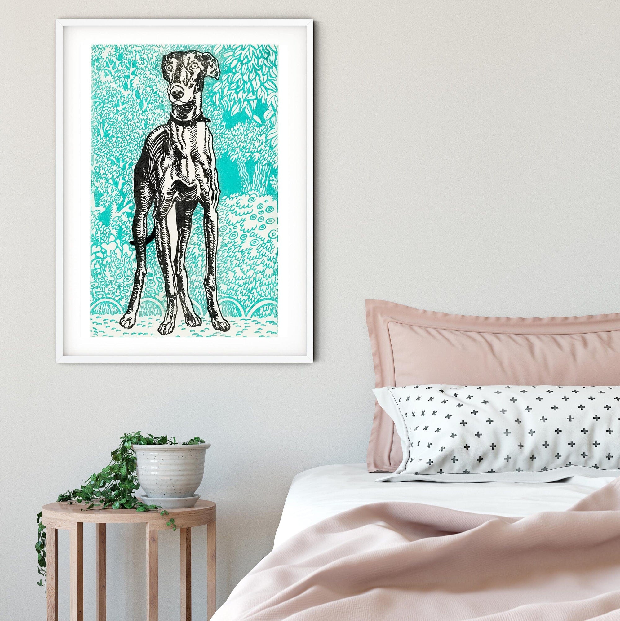 Framed greyhound dog print, vintage dog art print, greyhound poster Vintage Animal Prints