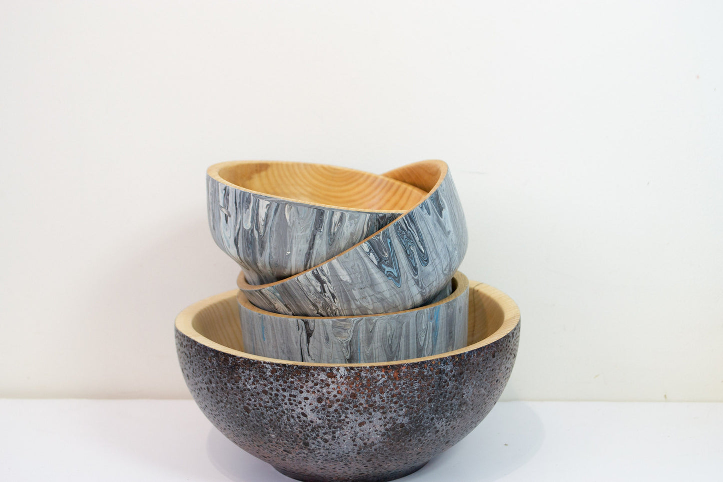Hand turned ash wood bowl - Artistic Painted turned wood bowl