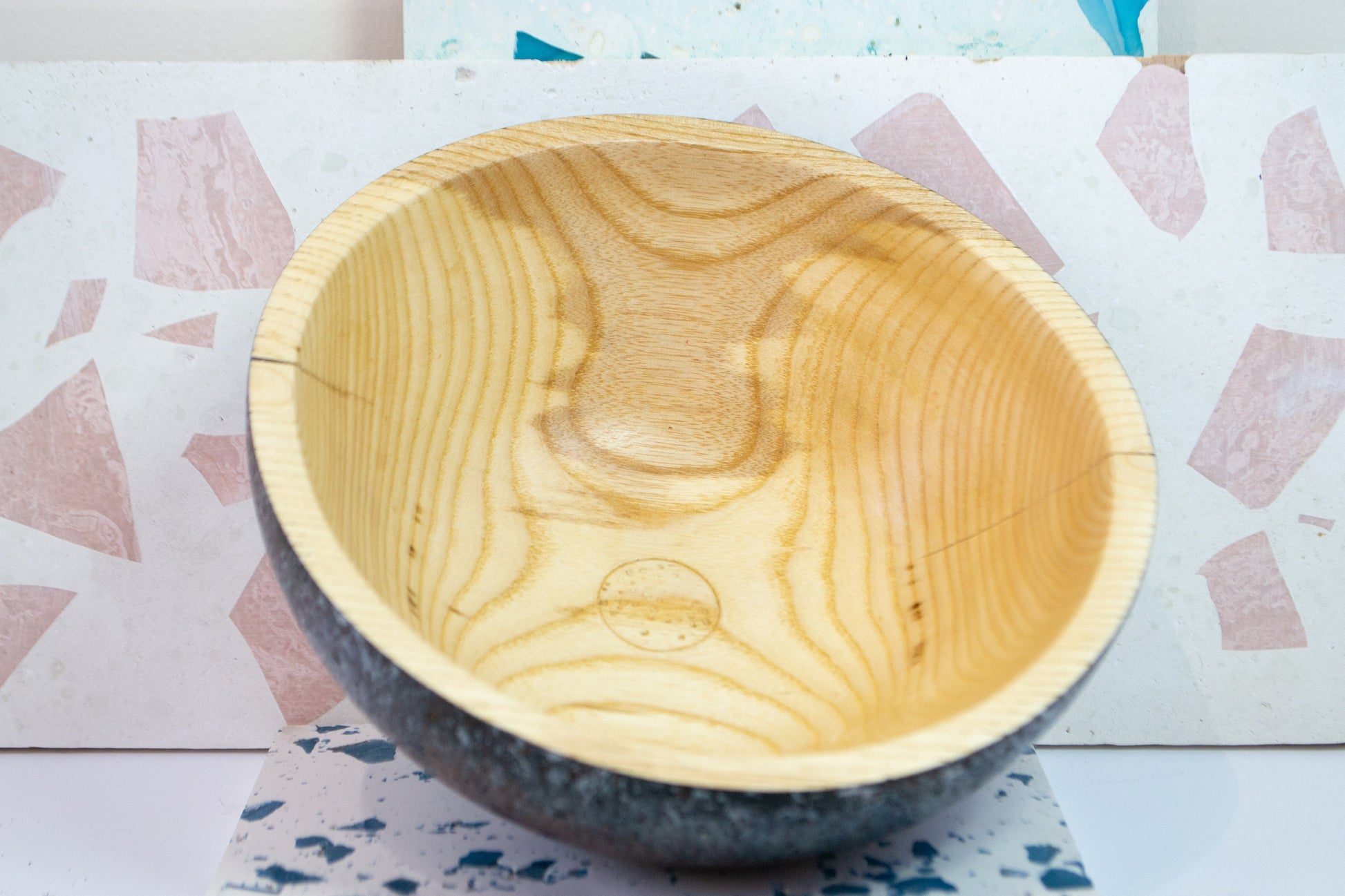 Hand turned ash wood bowl - Artistic Painted turned wood bowl