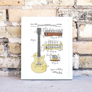 Digital Download Gibson Les Paul Guitar framed print, coloured patent print, guitar art patent drawing printable, Gibson guitar print