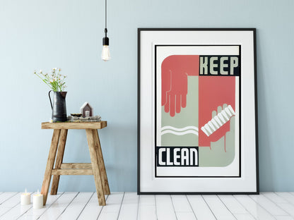Digital Download health poster keep clean illustration bathroom printable