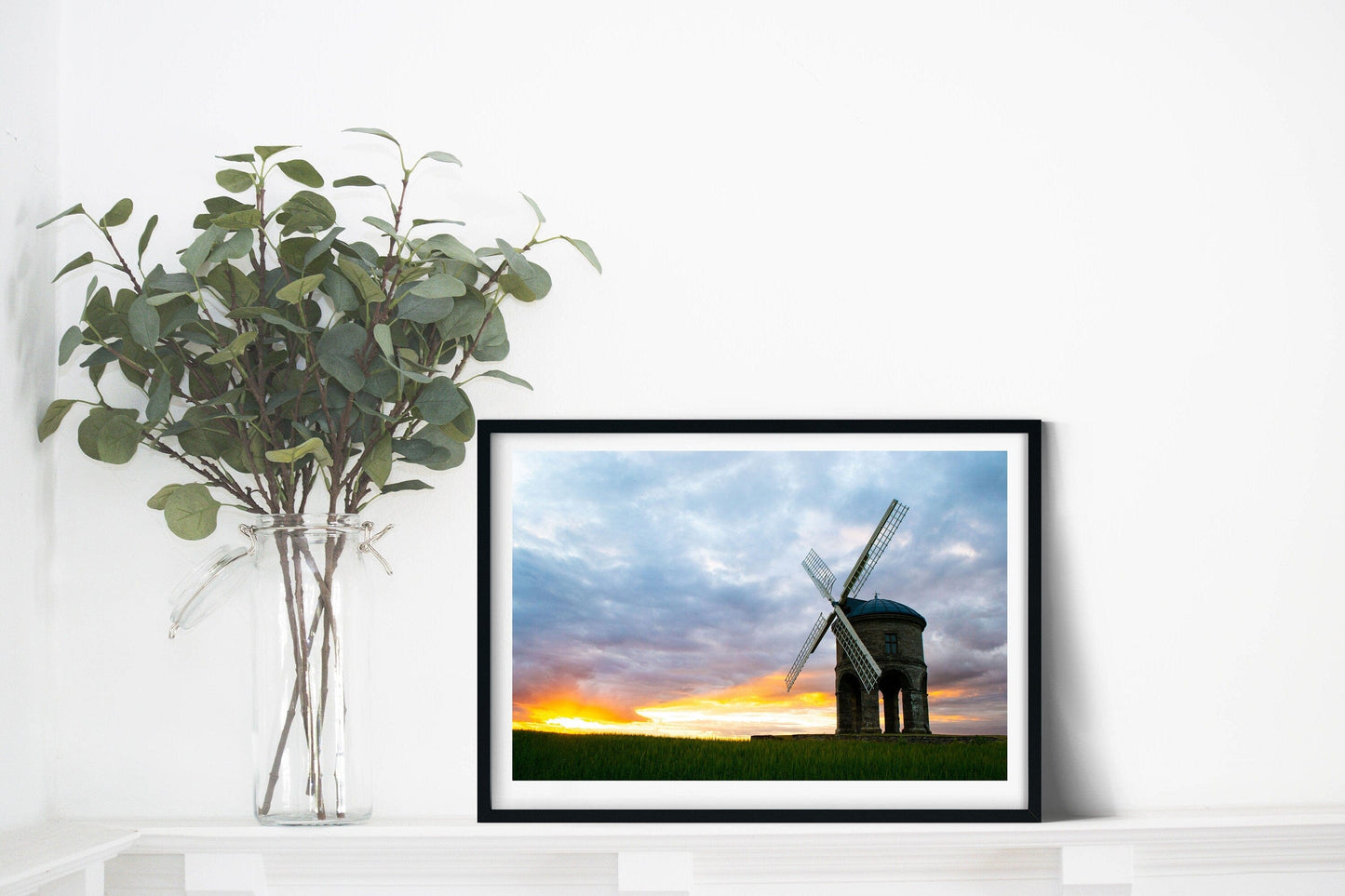 Framed Windmill landscape print, Windmill photograph print, Windmill poster, Chesterton Windmill sunset art print