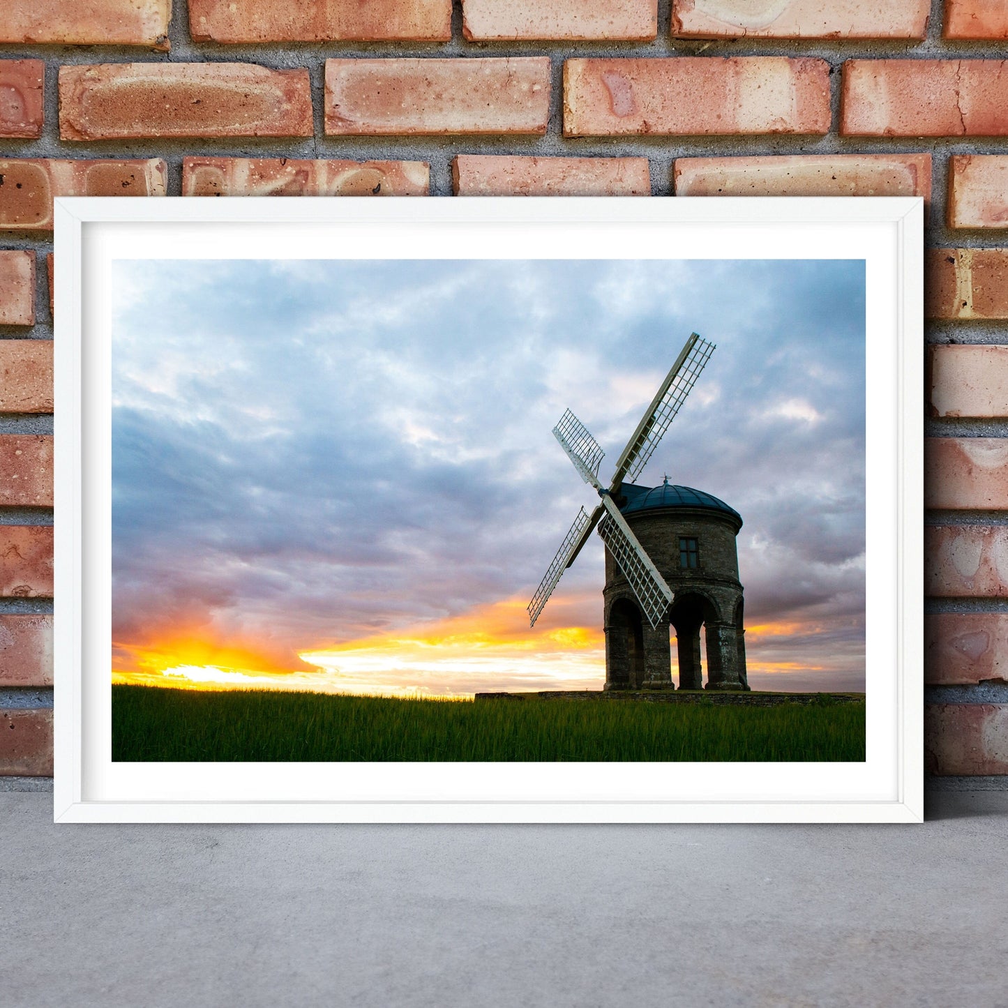 Framed Windmill landscape print, Windmill photograph print, Windmill poster, Chesterton Windmill sunset art print