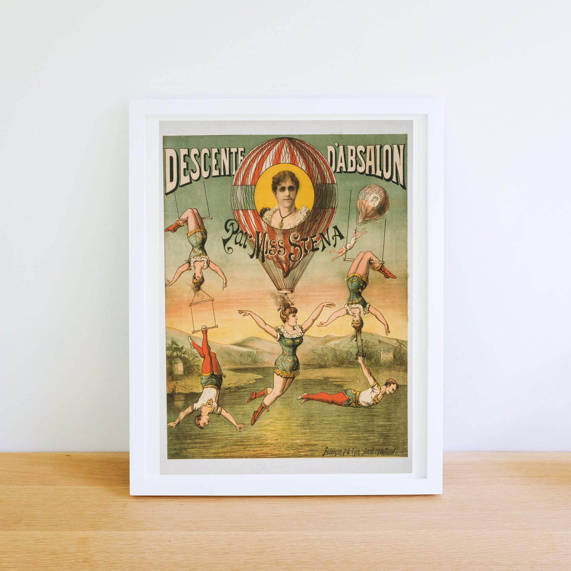 Framed print Hot air balloon art circus poster, vintage balloon art print, vintage circus trapeze Vintage Advertising Prints