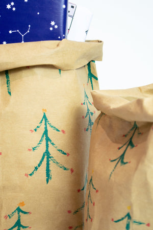 Hand painted Christmas Tree paper planter, washable paper bag christmas sack, christmas tree plant pot bag