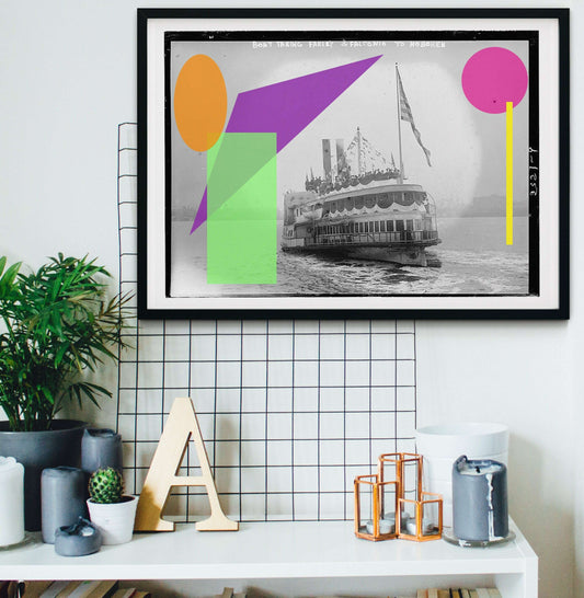 Altered vintage boat Photo, altered digital art ferry boat print Vintage Photography Prints