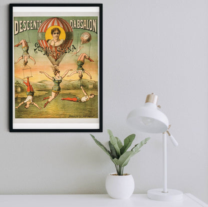 Framed print Hot air balloon art circus poster, vintage balloon art print, vintage circus trapeze Vintage Advertising Prints