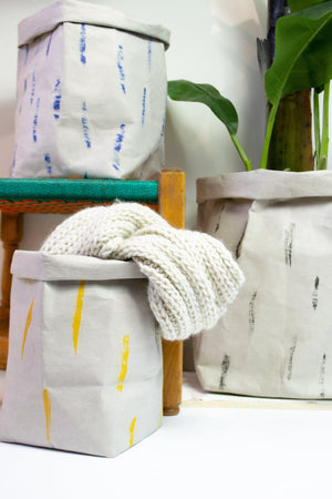 Hand painted brush stroke paper planter, washable paper bag, nordic style eco paper storage, modern storage bathroom organizer